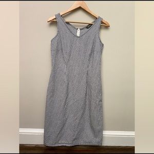 Navy Blue & White Seersucker Shift Dress